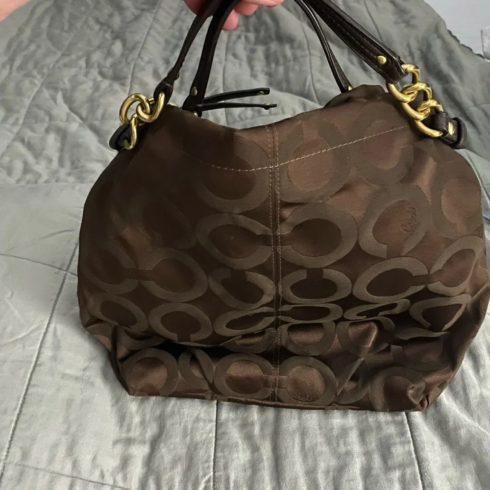 Coach Brown and Gold Shoulder Bag with Signature‎ Monogram